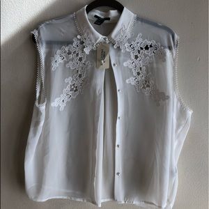Brand NWT FOREVER 21 sheer off White Blouse size12